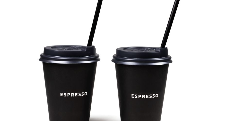 Two,Black,Paper,Coffee,Cup,With,Straws,Isolated,On,White Cannucce termiche per bevande calde